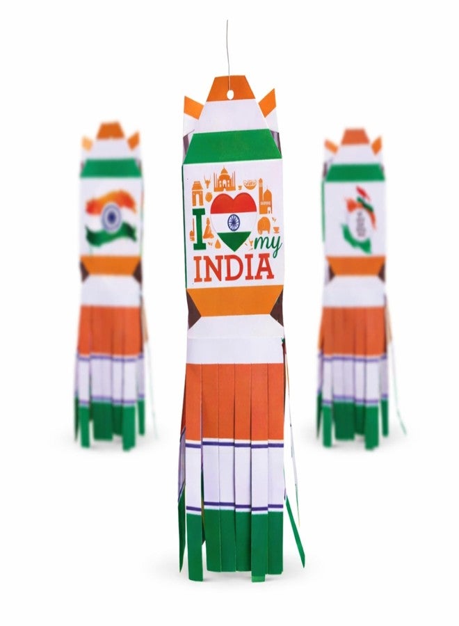 DIGI ART'S DIGI Art’s Republic Day Paper Kandil Hanging Decoration | I Love My India Tricolor Mini Lantern | Pack of 12 (4 Unique Designs) | for 26 January, School, Office, Home Decor - Image 1
